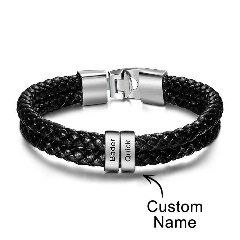 Custom Name Bracelet Leather Personalized Gifts for Father‘s Day 5