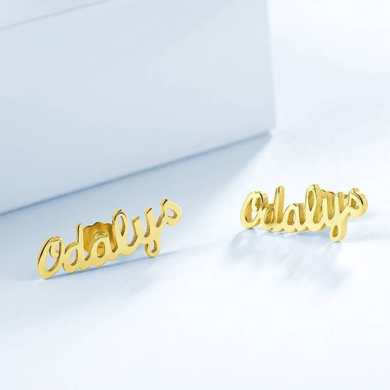 Custom Name Earrings, Name Studs 14K Gold Plated 2