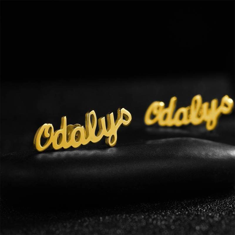 Custom Name Earrings, Name Studs 14K Gold Plated 3