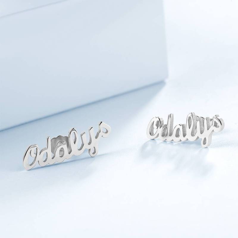 Custom Name Earrings, Name Studs Platinum Plated 1