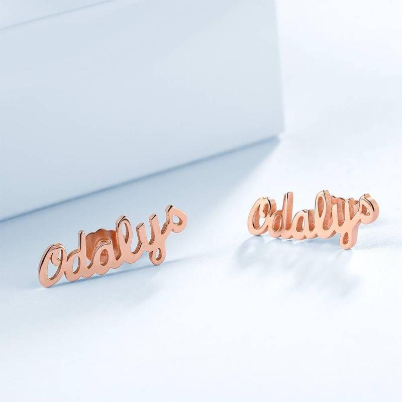 Custom Name Earrings, Name Studs Rose Gold Plated - Silver 3