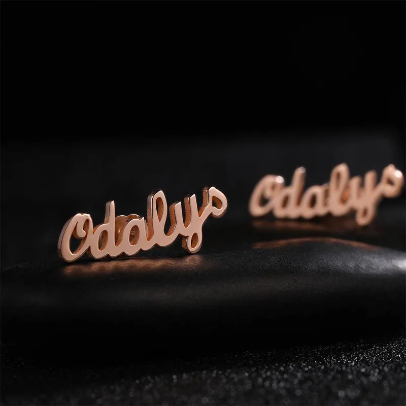 Custom Name Earrings, Name Studs Rose Gold Plated - Silver 5