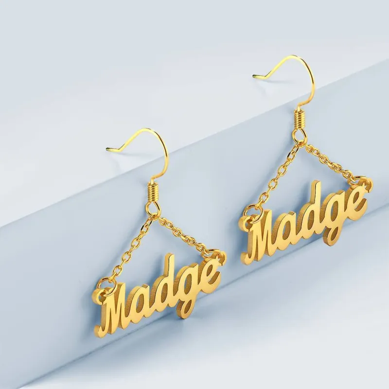 Custom Name Earrings Unique Gift 14K Gold Plated - Silver 2