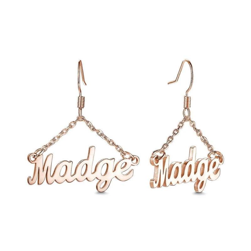 Custom Name Earrings Unique Gift 14K Gold Plated - Silver 5