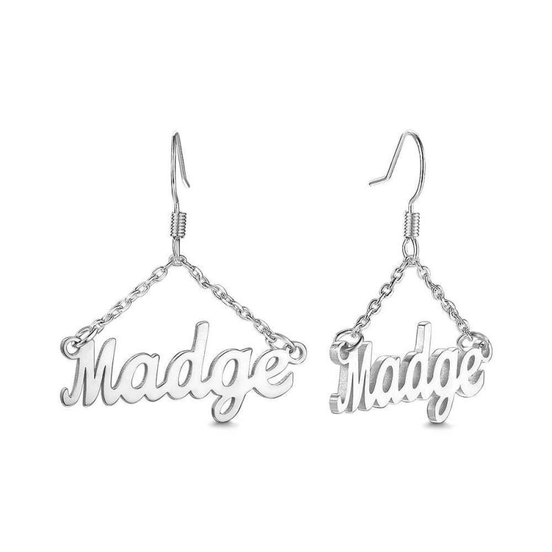 Custom Name Earrings Unique Gift 14K Gold Plated - Silver 6