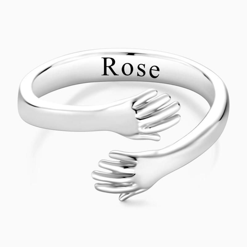 Custom Name Hug Rings Love Hugging Hand Stackable Ring Open Ring Gift 6