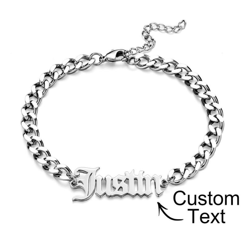 Custom Name Men's Stainless Steel Curb Chain Cuban Bracelet 2