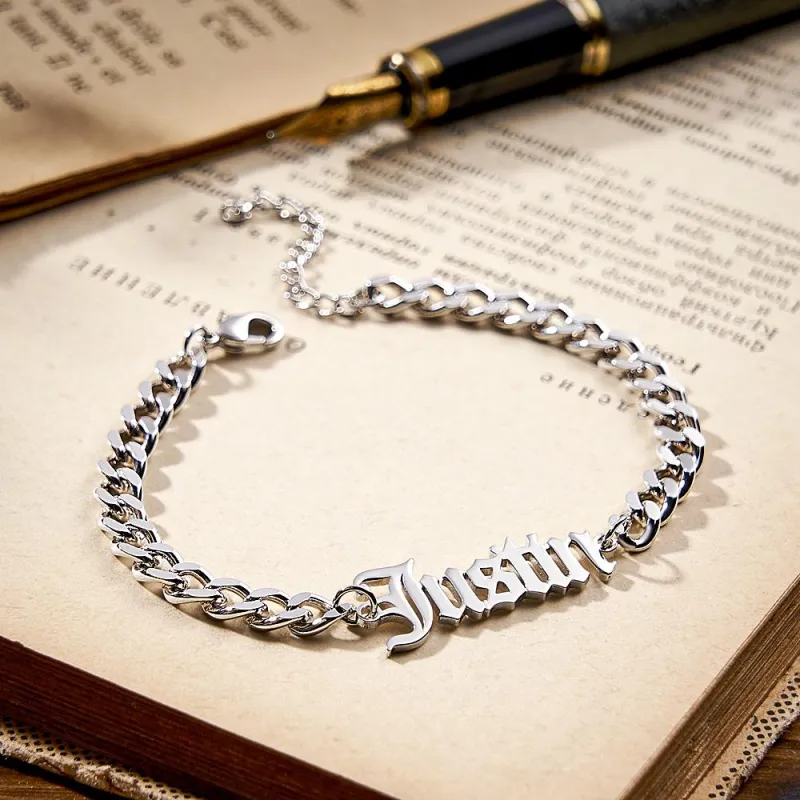 Custom Name Men's Stainless Steel Curb Chain Cuban Bracelet 3