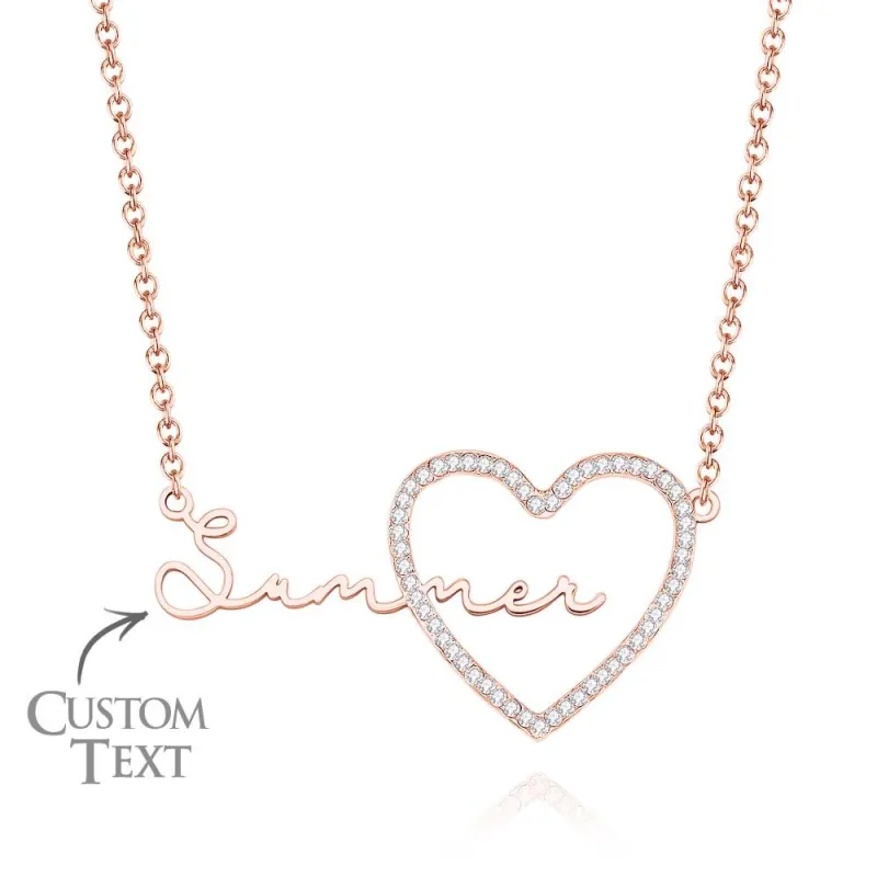 Custom Name Necklace Heart Iced Name Hollow Out Necklace Jewelry Gift For Her