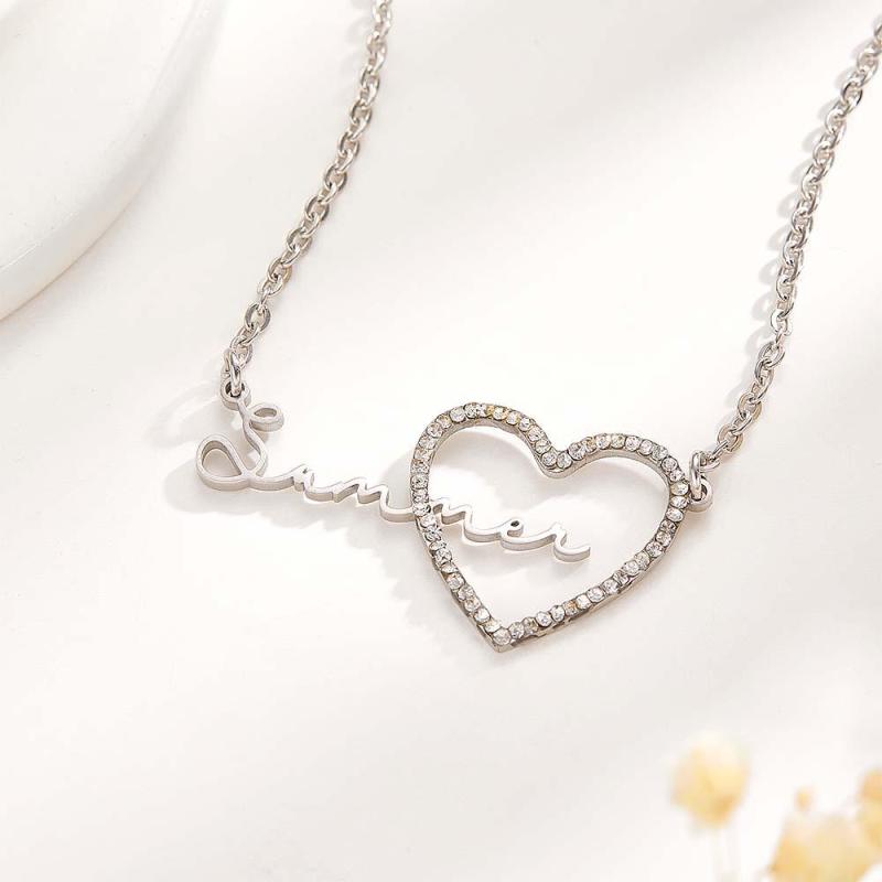 Custom Name Necklace Heart Iced Name Hollow Out Necklace Jewelry Gift For Her 2