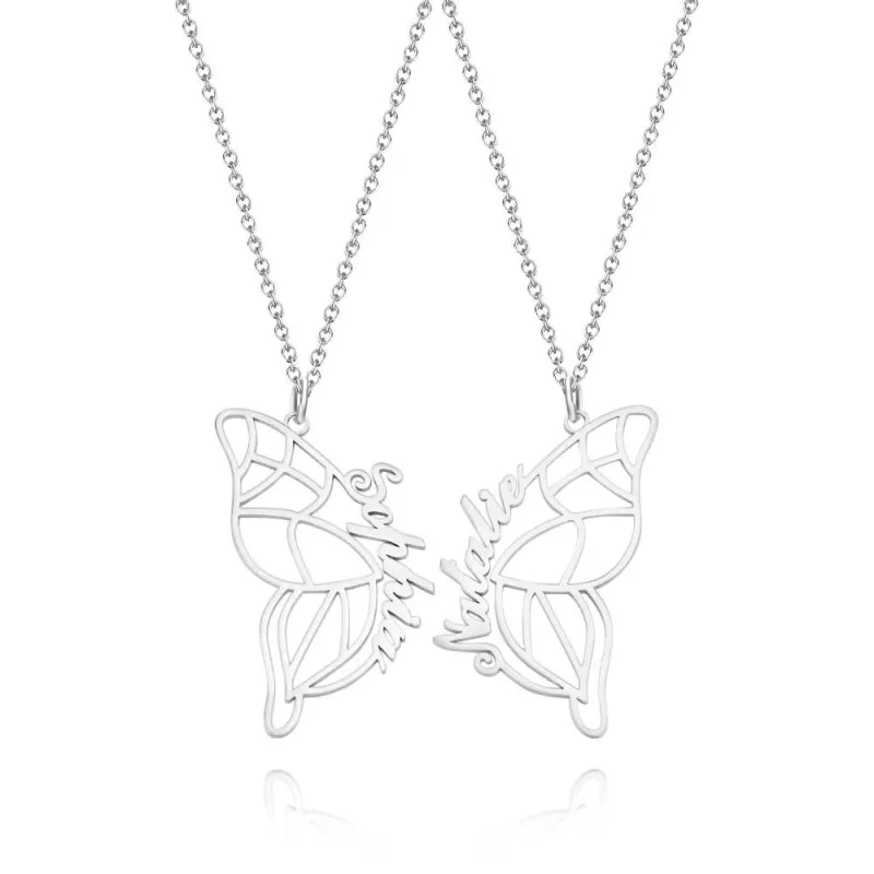 Custom Name Necklace Two Butterfly Necklace Best Friends Set Personalized BFF Necklace for 2 Butterfly Wing Friendship Gift