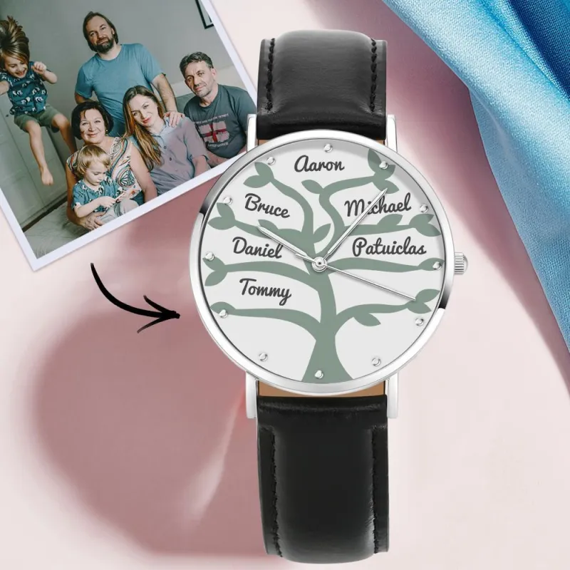 Custom Name Watch Black Leather Strap 40mm Best Gifts (1-9 Names) 3