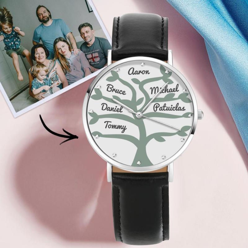 Custom Name Watch Black Leather Strap 40mm Creative Gifts (1-9 Names) 1