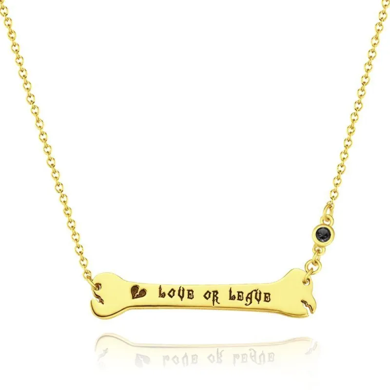 Custom Necklace Name Necklace Bone Bar Necklace with Broken Heart Gifts 14k Gold Plated Silver