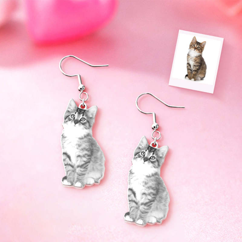 Custom Pet Photo Earrings Cat Dog Earrings Personalized Dangle Earrings for Her