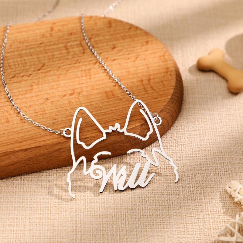 Custom Pet Silhouette Name Necklace Cute Dog Cat Modeling Jewelry Gift for Pet Lover 2