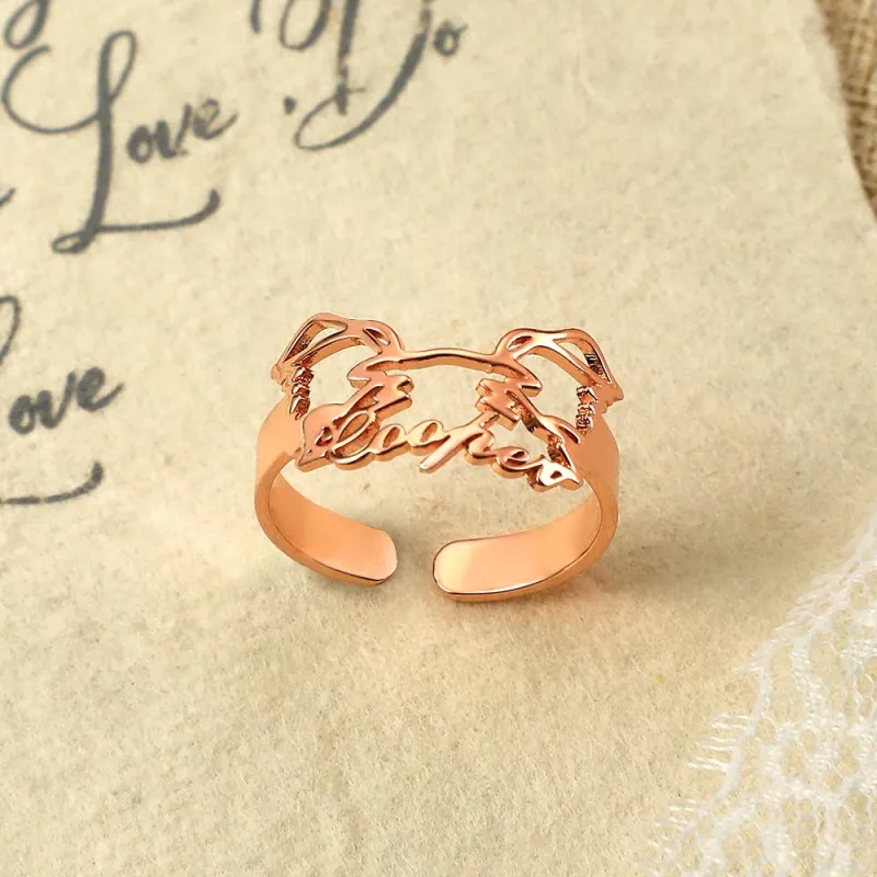 Custom Pet Silhouette Name Ring Cute Dog Cat Ear Modeling Jewelry Gift for Pet Lover 3