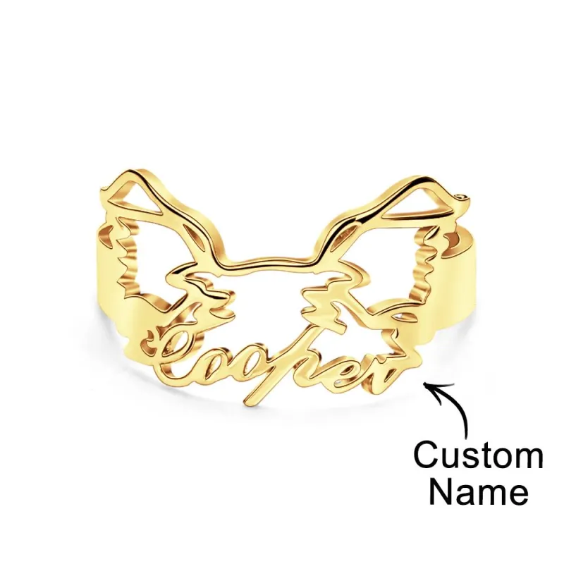 Custom Pet Silhouette Name Ring Cute Dog Cat Ear Modeling Jewelry Gift for Pet Lover 1