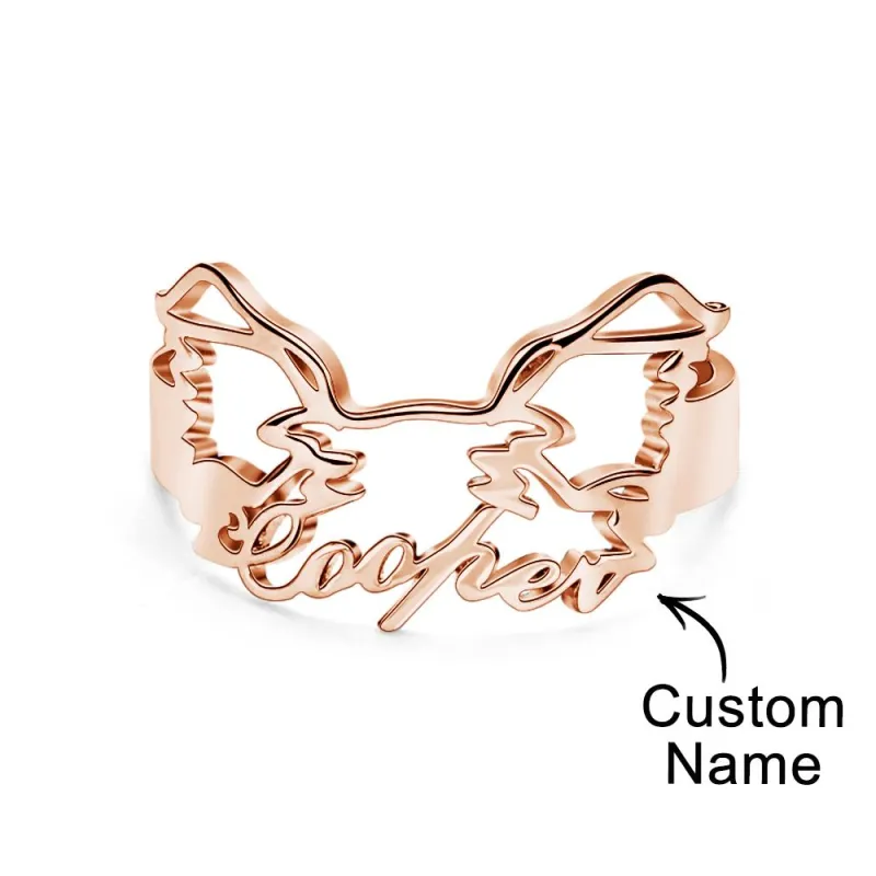 Custom Pet Silhouette Name Ring Cute Dog Cat Ear Modeling Jewelry Gift for Pet Lover 2