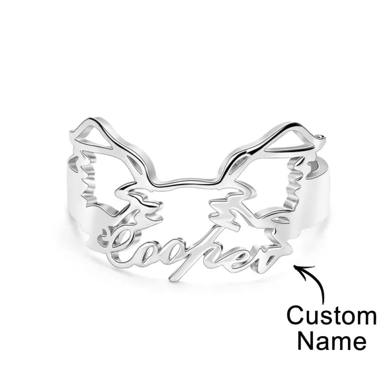 Custom Pet Silhouette Name Ring Cute Dog Cat Ear Modeling Jewelry Gift for Pet Lover