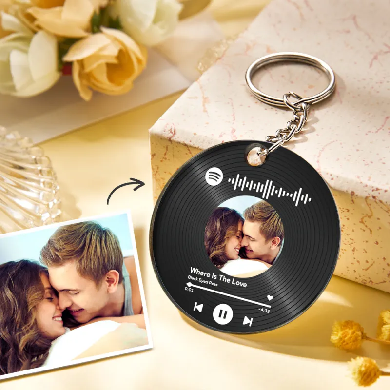 Custom Photo and Date Keychain Calendar Keychain Scannable Spotify Code Keychain Anniversary Gifts for Couple 2