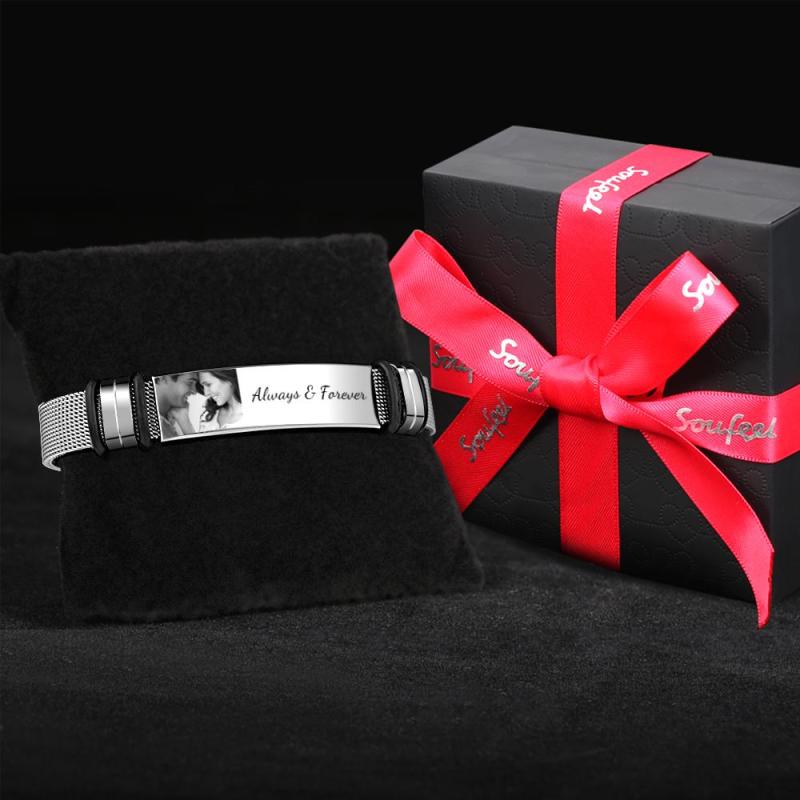 Custom Photo And Engraved Stainless Steel Bracelet Best Gifts for Men Gift For Couple 5