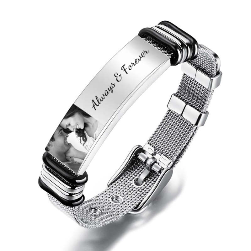 Custom Photo And Engraved Stainless Steel Bracelet Best Gifts for Men Gift For Couple