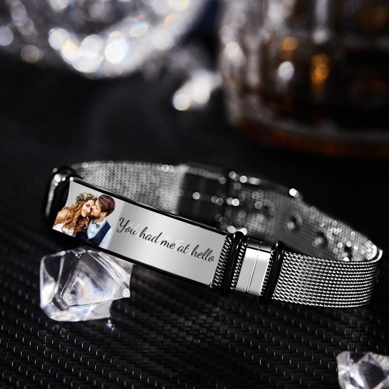 Custom Photo And Engraved Stainless Steel Bracelet Best Something New Gift for Wedding Day 2