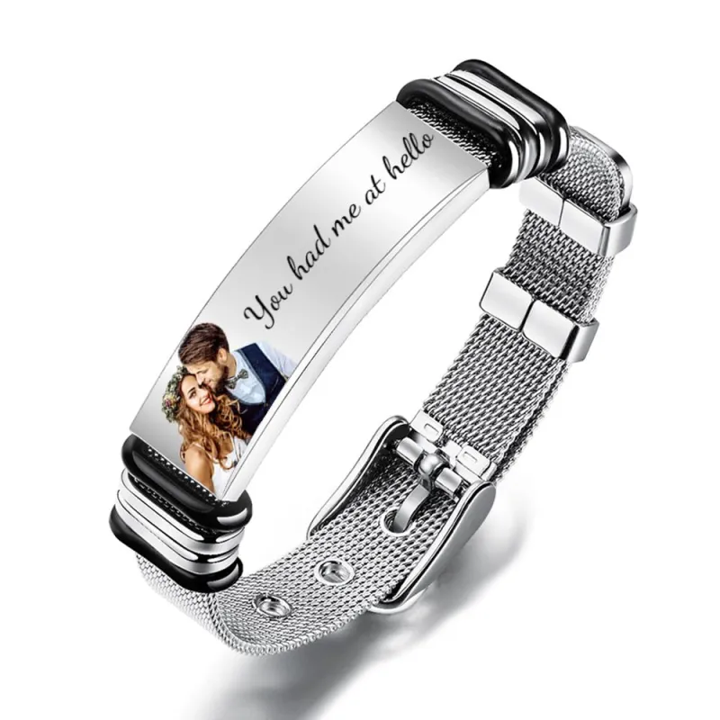 Custom Photo And Engraved Stainless Steel Bracelet Best Something New Gift for Wedding Day