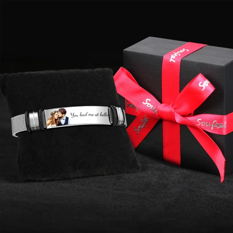 Custom Photo And Engraved Stainless Steel Bracelet Best Something New Gift for Wedding Day 5