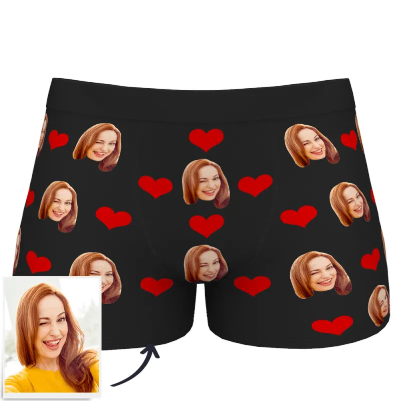 Custom Photo Boxer Men's, Heart Face Underwear - Men