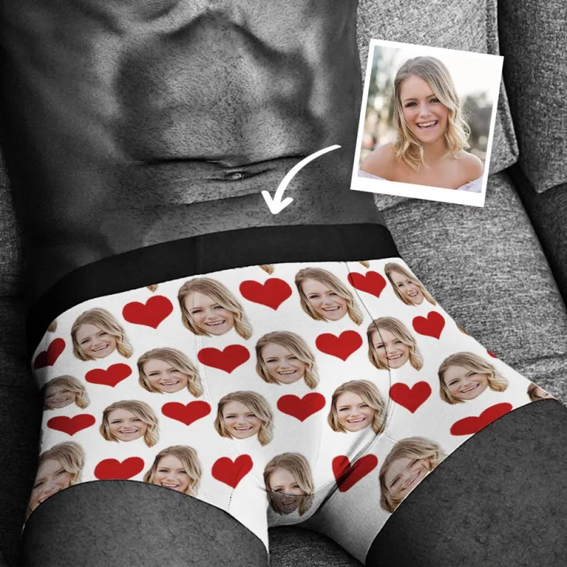 Custom Photo Boxer Men's, Heart Face Underwear - Men 4