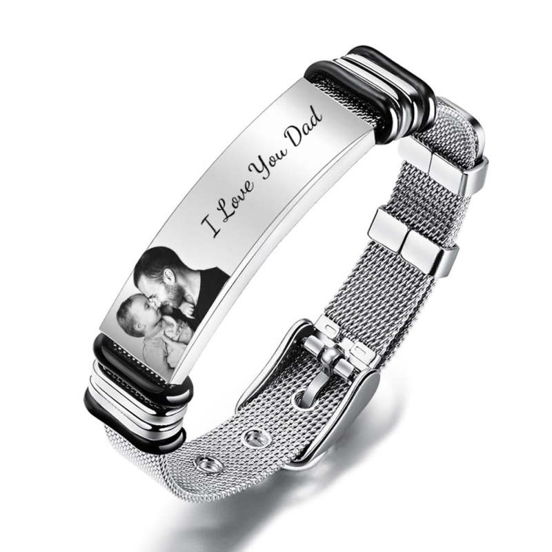 Custom Photo Bracelet Engraved Stainless Steel Men Bracelet Gift For Christmas' Day