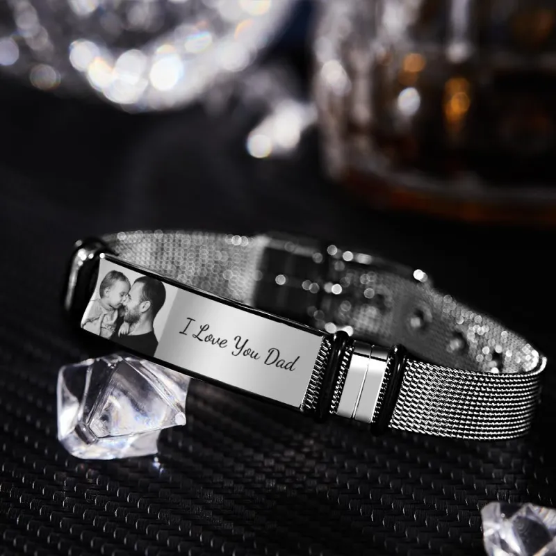 Custom Photo Bracelet Engraved Stainless Steel Men Bracelet Gift For Christmas' Day 2