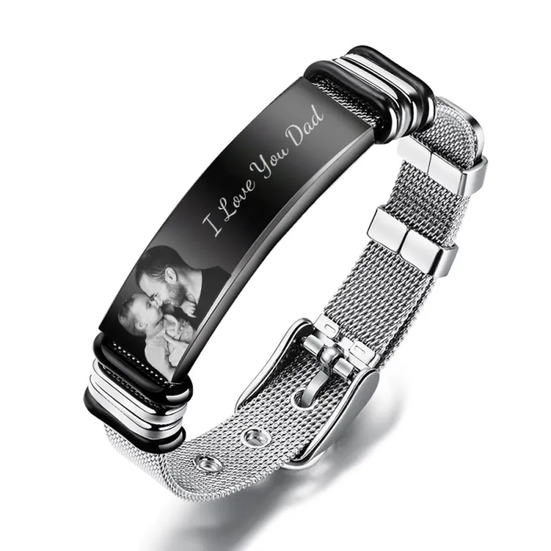 Custom Photo Bracelet Engraved Stainless Steel Men Bracelet Gift For Christmas' Day 6