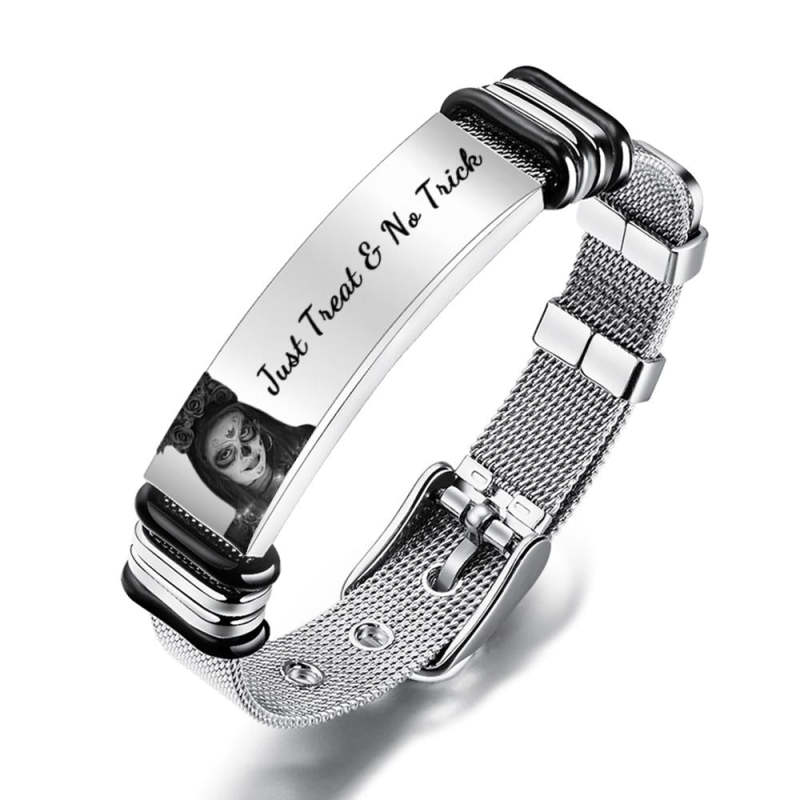 Custom Photo Bracelet Engraved Stainless Steel Men Bracelet Gift For Halloween Gifts