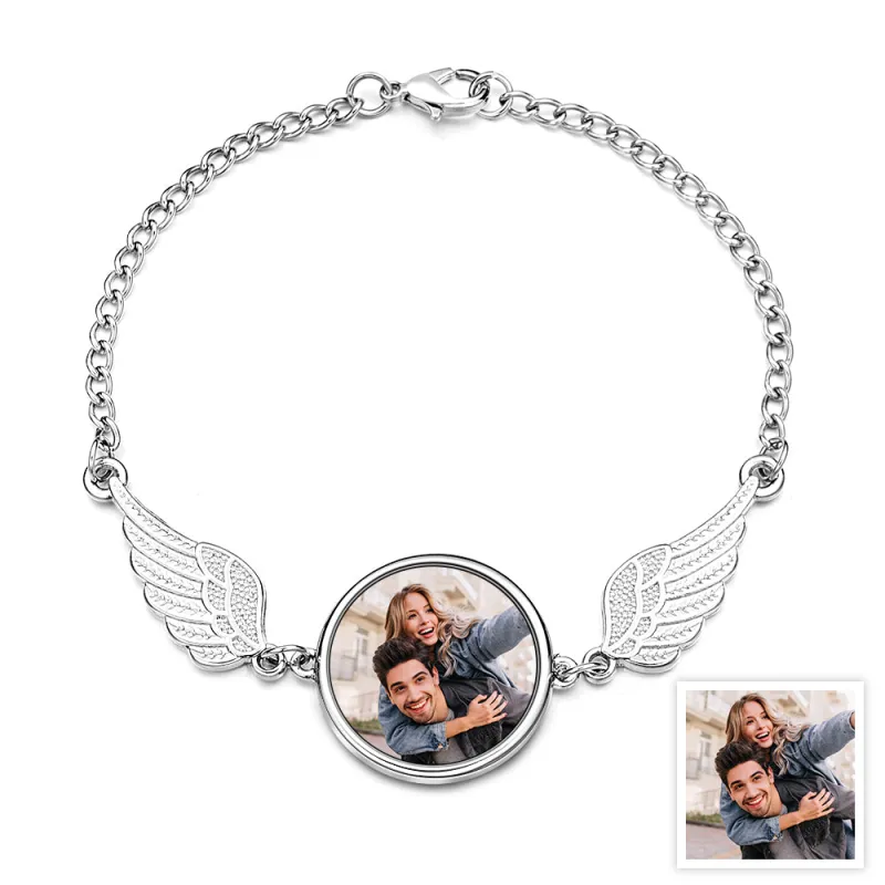 Custom Photo Bracelet Personalized Gorgeous Angel Wings Bracelet Gifts for Women