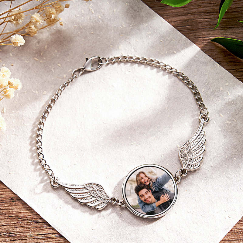 Custom Photo Bracelet Personalized Gorgeous Angel Wings Bracelet Gifts for Women 2