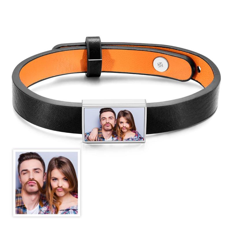 Custom Photo Bracelet Personalized Picture Leather Bracelet Gift for Men