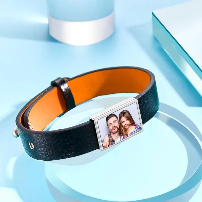 Custom Photo Bracelet Personalized Picture Leather Bracelet Gift for Men 1