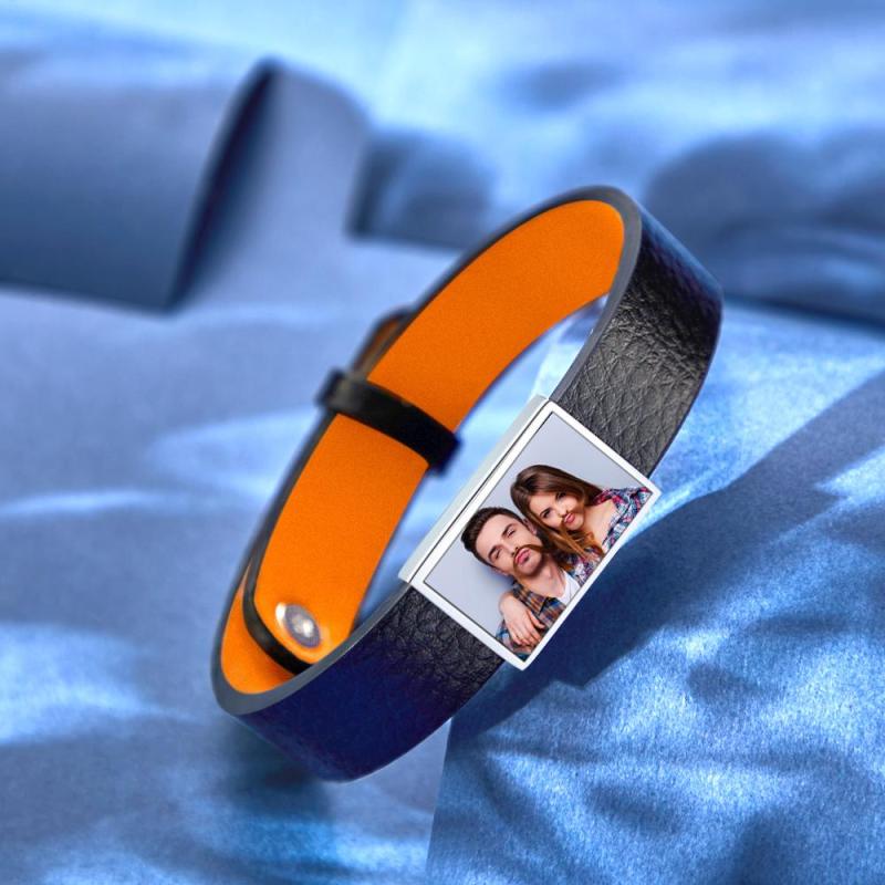 Custom Photo Bracelet Personalized Picture Leather Bracelet Gift for Men 2