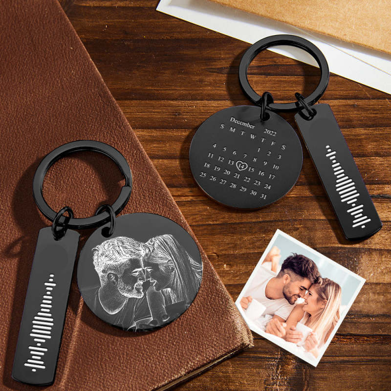 Custom Photo Calendar Music Keychain Personalized Stainless Steel Keychain Gift for Lover 1