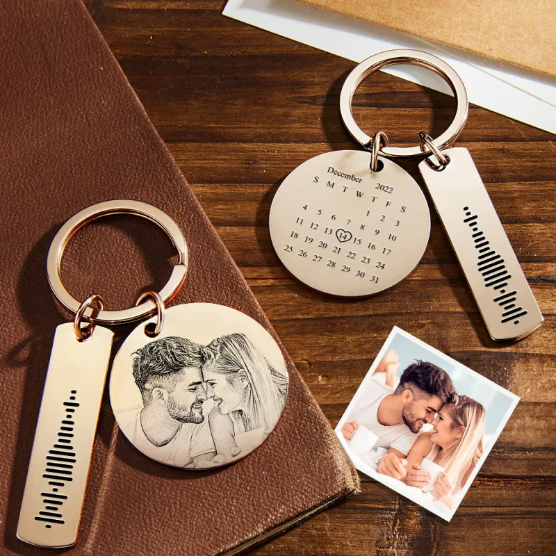 Custom Photo Calendar Music Keychain Personalized Stainless Steel Keychain Gift for Lover 4