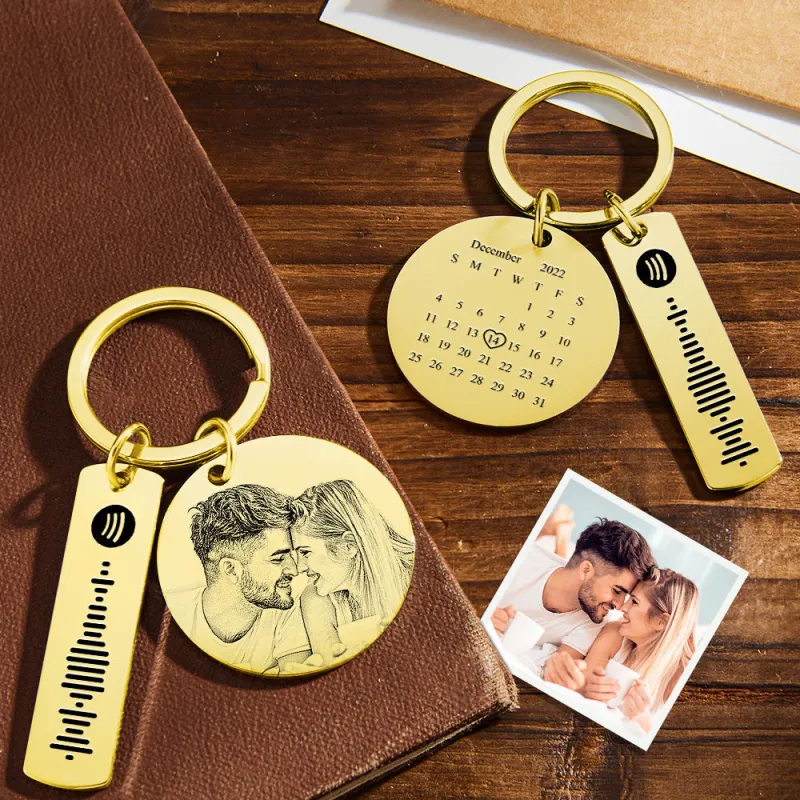 Custom Photo Calendar Spotify Keychain Personalized Stainless Steel Key Chains Gift for Lover 2