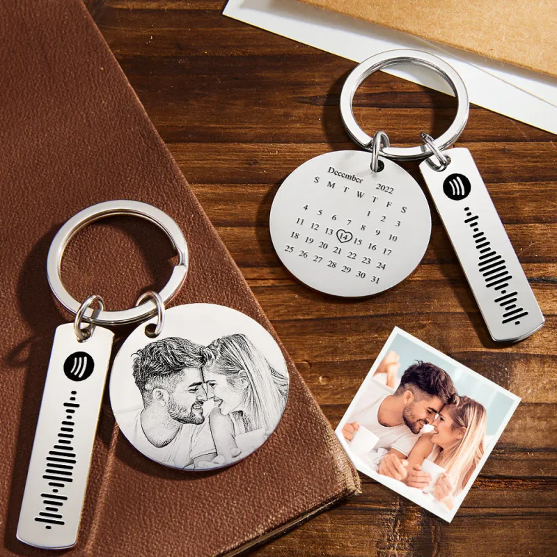 Custom Photo Calendar Spotify Keychain Personalized Stainless Steel Key Chains Gift for Lover