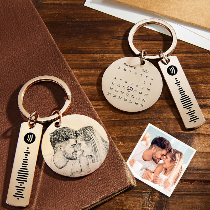 Custom Photo Calendar Spotify Keychain Personalized Stainless Steel Key Chains Gift for Lover 3