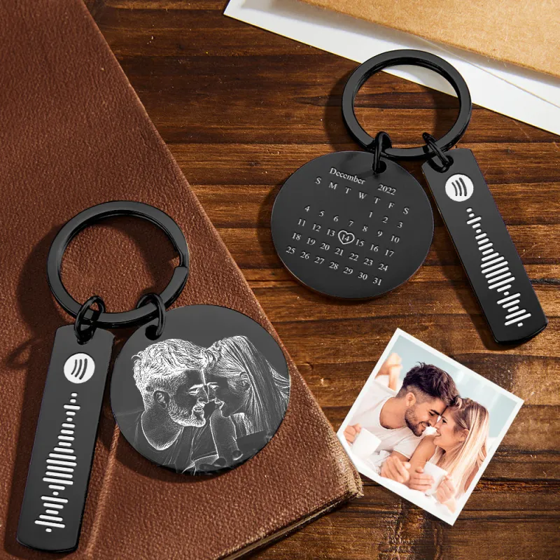 Custom Photo Calendar Spotify Keychain Personalized Stainless Steel Key Chains Gift for Lover 1