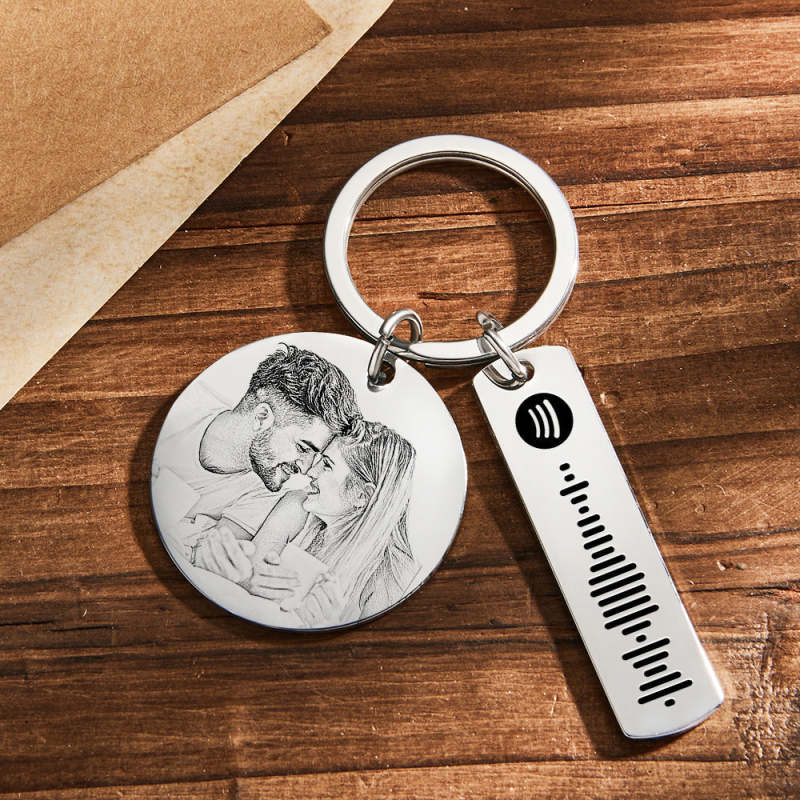 Custom Photo Calendar Spotify Keychain Personalized Stainless Steel Key Chains Gift for Lover 4