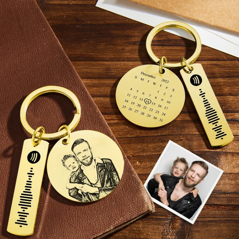 Custom Photo Calendar Spotify Keychain Personalized Stainless Steel Keychain Father's Day Gift 2