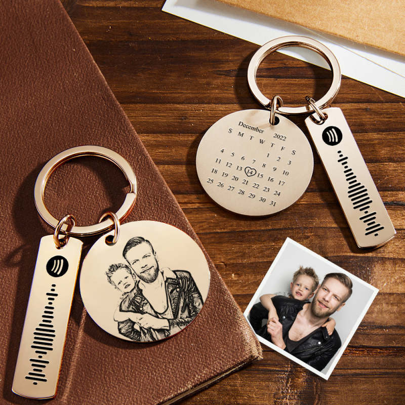 Custom Photo Calendar Spotify Keychain Personalized Stainless Steel Keychain Father's Day Gift 3